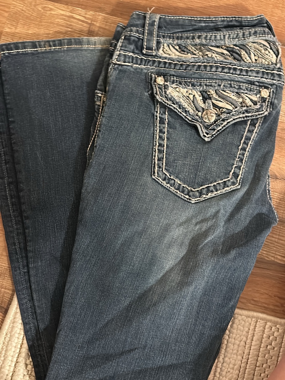 Miss Me Dark Blue Bootcut Jeans with Embroidered Pocket